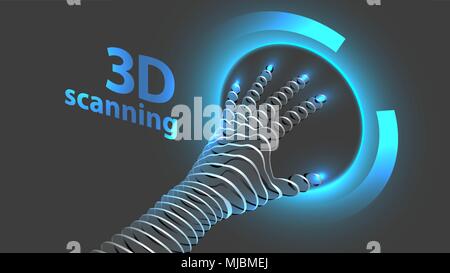 3d scan of hand man. Future technology concept. Vector wire frame hand of man. 3d scanning. Stock Vector