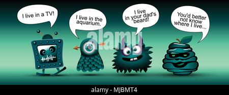 funny cartoon monsters with text. vector set Stock Vector