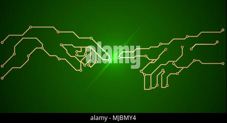 green printed circuit Board - pcb, conductors and contact pads in the form of the painting birth of Adam . art, vector illustration Stock Vector