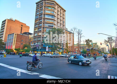 TEHRAN, IRAN - OCTOBER 24, 2017: Vali Asr Avenue is the most beloved place among locals, its the main shopping street in the city with major shops, ma Stock Photo