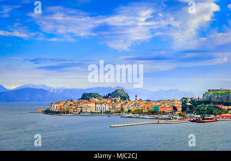 Kerkyra, Corfu, Greece: Panoramic view of the classical greek houses on Corfu island, capital Kerkyra Stock Photo