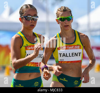 GOLD COAST, AUSTRALIA - APRIL 8: Claire Tallent and Jemima Montag of Australia competing in the Women's 20k Walk at the Gold Coast 2018 Commonwealth G Stock Photo