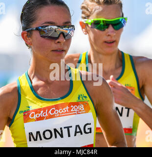 GOLD COAST, AUSTRALIA - APRIL 8: Claire Tallent and Jemima Montag of Australia competing in the Women's 20k Walk at the Gold Coast 2018 Commonwealth G Stock Photo