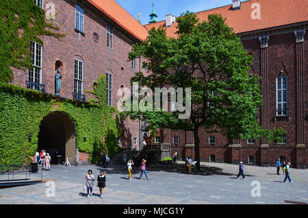 Courtyard in Stockholm City Hall, Sweden’s famous building that houses the Municipal Council and being the venue of the Nobel Prize banquet Stock Photo