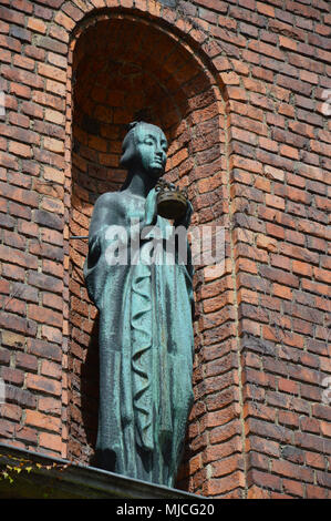 Decorating statue at the courtyard in Stockholm City Hall, Sweden’s famous building that houses the Municipal Council and being the venue of the Nobel Stock Photo