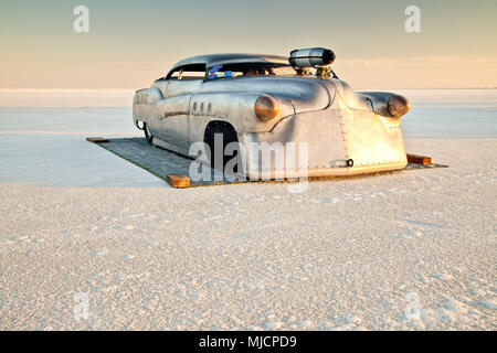 Self-built racing car, Bonneville Speed Week, Great Salt Lake, Utah, the USA Stock Photo