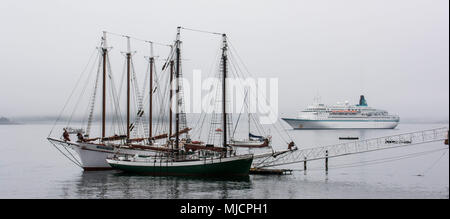 Ships lying in roadsteads off bar Harbor in the USA Stock Photo