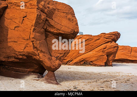 Red cliffs on the south dune on the Magdalen Island of 'Cap-aux-Meules' in Canada Stock Photo