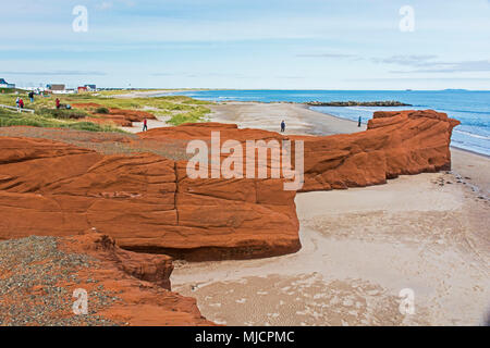 Red cliffs on the south dune on the Magdalen Island of 'Cap-aux-Meules' in Canada Stock Photo