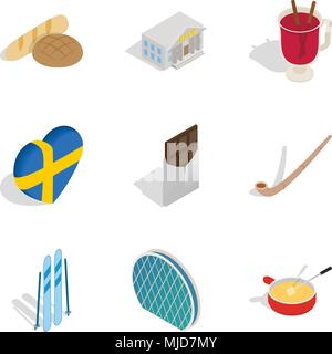 Scandinavian icons set, isometric style Stock Vector