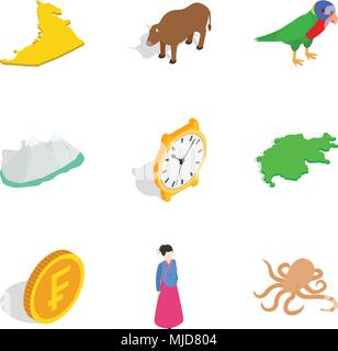 Continental life icons set, isometric style Stock Vector