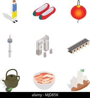Intracontinental icons set, isometric style Stock Vector