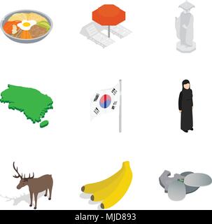 Foreign icons set, isometric style Stock Vector
