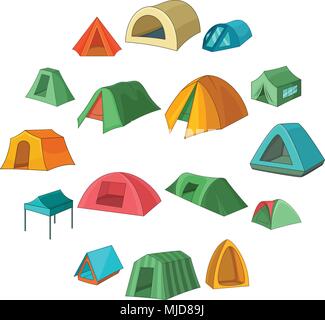 Tent forms icons set, cartoon style Stock Vector