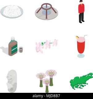 Foreign place icons set, isometric style Stock Vector