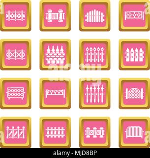 Different fencing icons set pink square vector Stock Vector