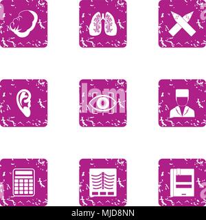 Medical secret icons set, grunge style Stock Vector