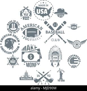 USA logo vintage icons set, simple style Stock Vector