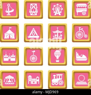 Amusement park icons set pink square vector Stock Vector