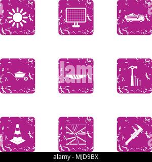 Contractor icons set, grunge style Stock Vector
