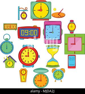 Time and Clock icons set, pop-art style Stock Vector