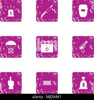 Working atmosphere icons set, grunge style Stock Vector