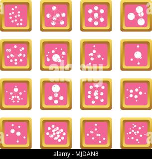 Molecule icons set pink square vector Stock Vector