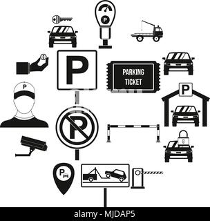 Parking set icons, simple style Stock Vector