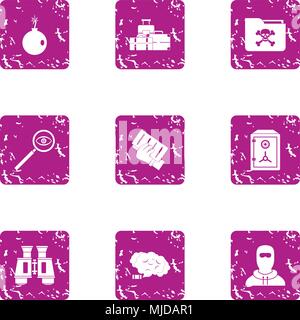 Theft icons set, grunge style Stock Vector