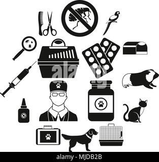 Veterinary icons set, simple style Stock Vector