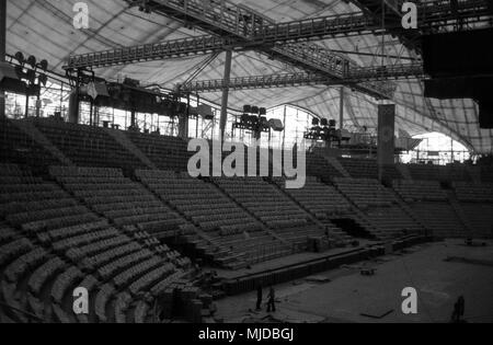 The Olympia Park of Munich under construction. The Olympic Hall, one of the sites of the Olympic Games,  just before completion in 1972. Stock Photo