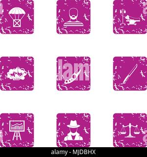 Delinquency icons set, grunge style Stock Vector