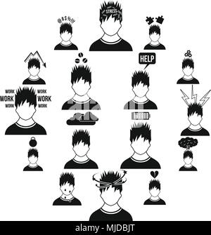 Stress icons set in simple style Stock Vector