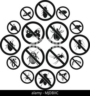No insect sign icons set, simple style Stock Vector