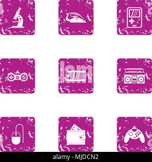 Game technology icons set, grunge style Stock Vector