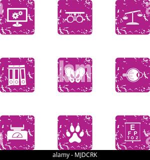 Medical case icons set, grunge style Stock Vector