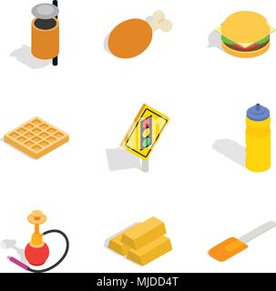 Open world icons set, isometric style Stock Vector