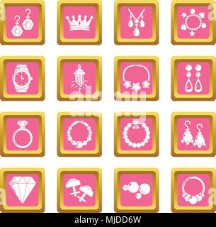 Jewelry shop icons set pink square vector Stock Vector