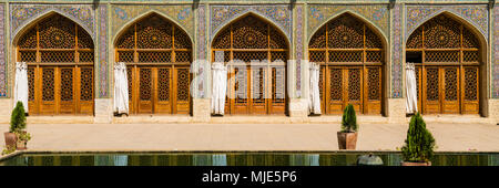 Inner courtyard of the Nasir al-Mulk Mosque / Pink Mosque in Shiraz Stock Photo