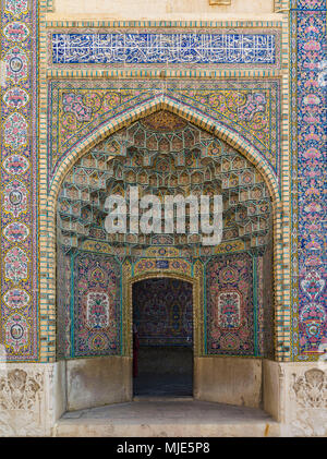 Inner courtyard of the Nasir al-Mulk Mosque / Pink Mosque in Shiraz Stock Photo