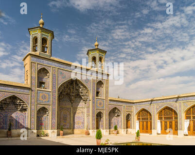 Inner courtyard of the Nasir al-Mulk Mosque / Pink Mosque in Shiraz Stock Photo