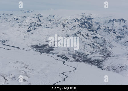 Aerial view to Iceland, photographed from a Cessna in the winter, river Stock Photo