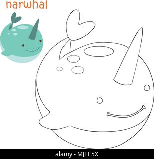 Kids coloring page - narwhal Stock Vector