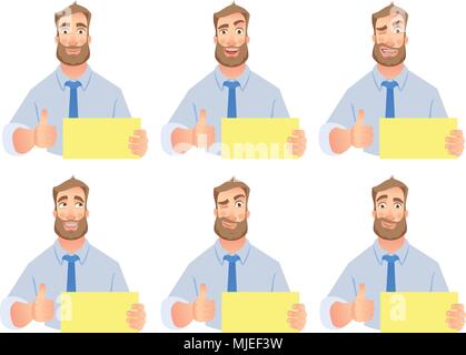 Businessman holding blank sign set Stock Vector