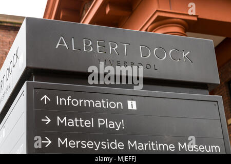 Europe, England, United Kingdom, Liverpool - Albert Dock, information signs Stock Photo