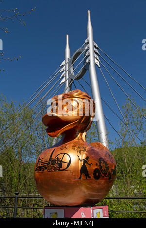 Ironbridge Gorge, Shropshire, UK. 5th May, 2018. The ‘Once Upon A Fairytale’ art duck from the ‘Let’s Go Quackers’ Art Installation, part of the May Bank Holiday celebrations in the Ironbridge Gorge in Shropshire, England. Credit: Rob Carter/Alamy Live News Stock Photo