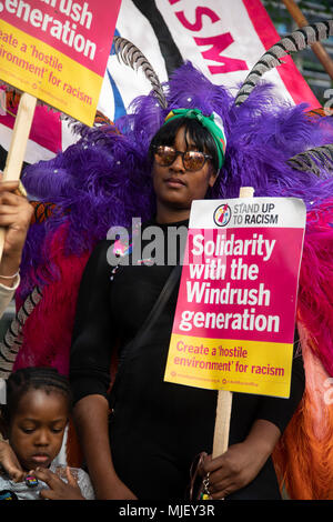 London, UK. 5th May, 2018. Stand up to racism protest outside the Home Office promoting solidarity with the Windrush Generation on 5th May 2018 in London, England, United Kingdom. The protesters were from a multicultural background and stood united to make a hostile environment for racism. Credit: Michael Kemp/Alamy Live News