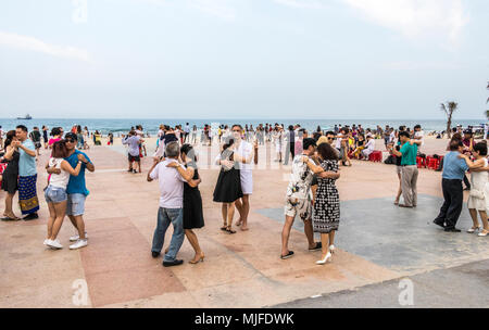 Public dancing in the open at Da Nang beach Vietnam Asia Stock Photo