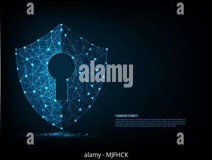 Cyber security concept: Shield With Keyhole icon on digital data background. Illustrates cyber data security or information privacy idea. Blue abstrac Stock Vector