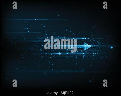 High speed. Hi-tech. Abstract technology background concept.Speed movement pattern and motion blur over dark blue background. Stock Vector